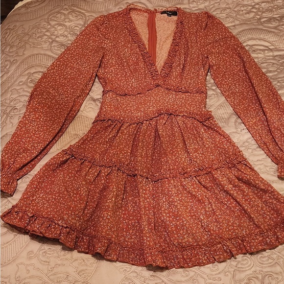 Lulus Admire You Orange Floral Print Ruffled Long Sleeve Mini Dress Size XS - Picture 9 of 9